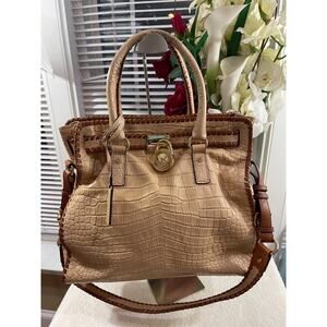 Michael Kors Hamilton embossed stitch trim satchel bag (180